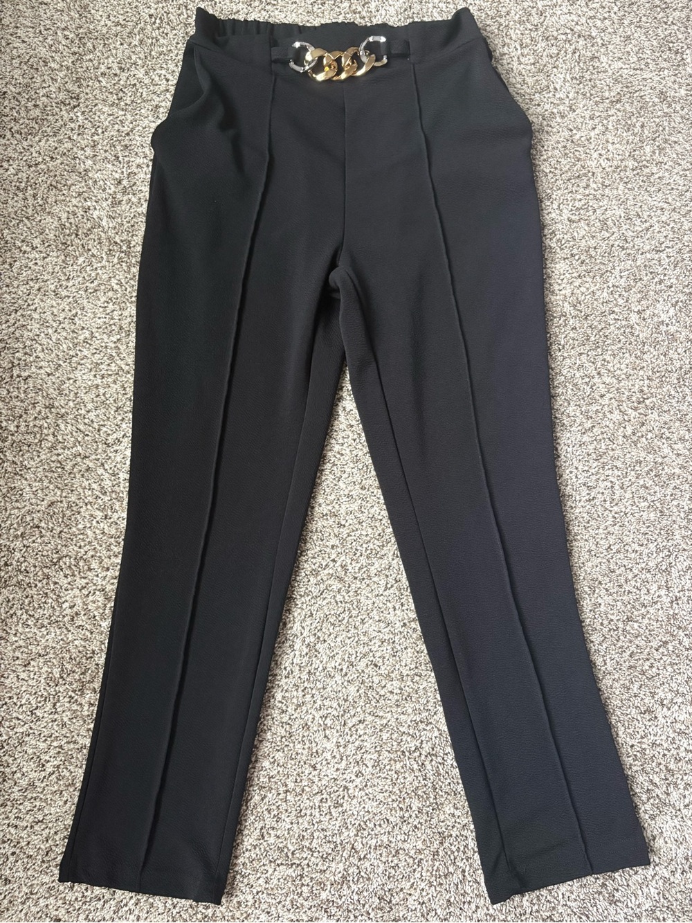 Black Chain Detail Straight Leg Dress Pants